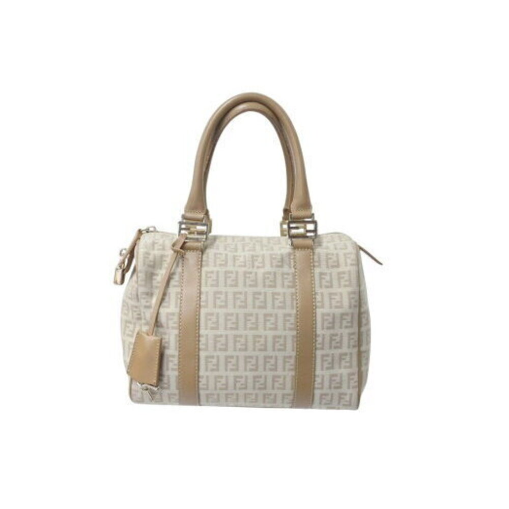 FENDI Zucca Boston Bag Beige Tan Canvas Leather